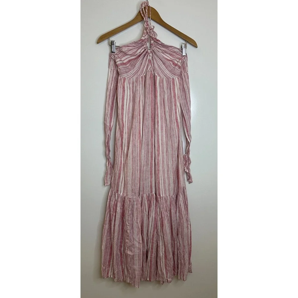 Free People Audrey Stripe Halter Maxi Dress Pink White Open Back Boho Womens XS - Picture 2 of 16